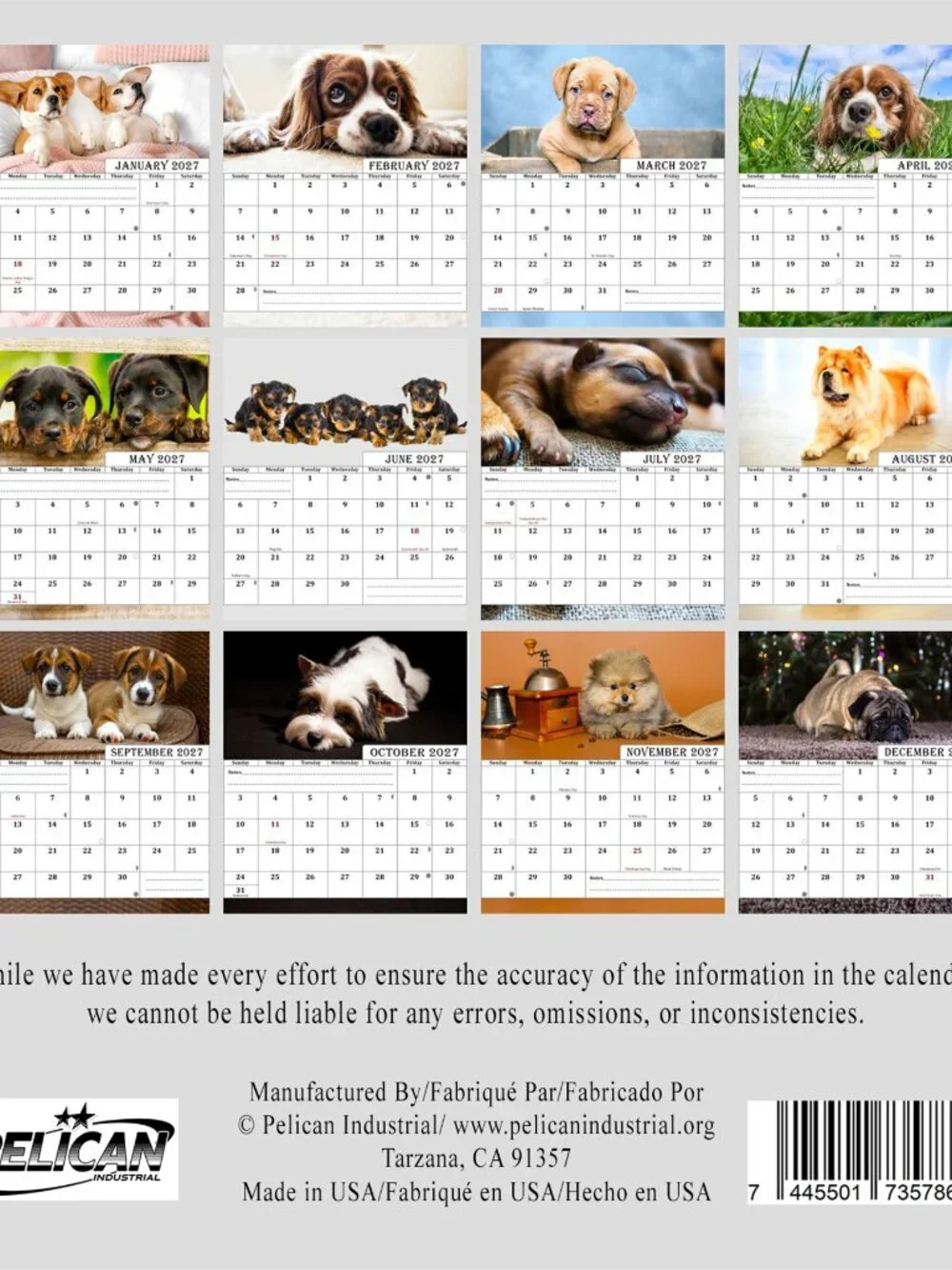 2027-12 Months Desk Calendar Desktop Planner with To-Do List (Dogs)